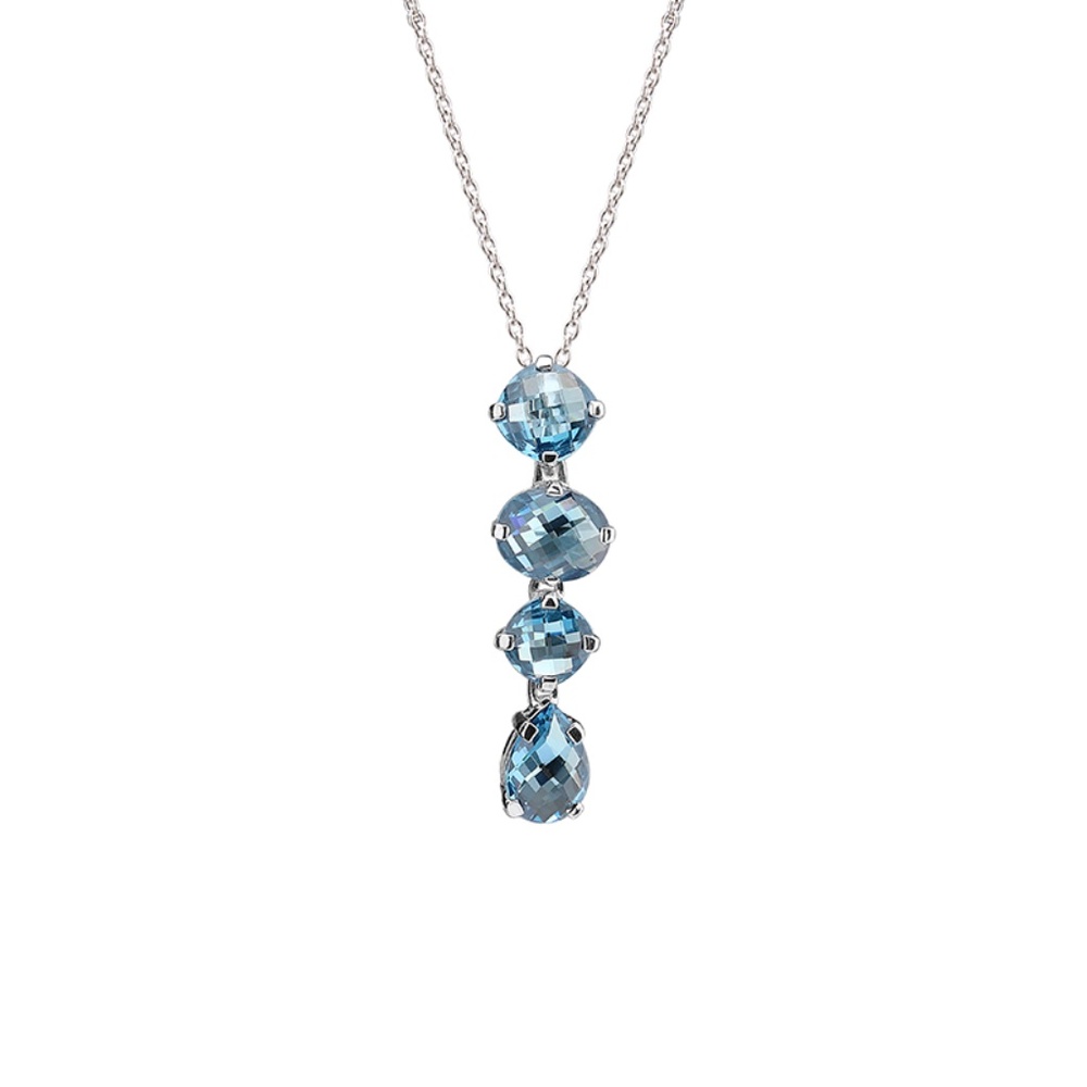 Swiss Blue Topaz Sterling Silver Multi Stone Drop Pendant Necklace with Chain